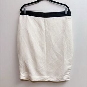 MNG Suit Women’s Linen Blend Pencil Skirt Tuxedo Stripe Beige Lined Size 10